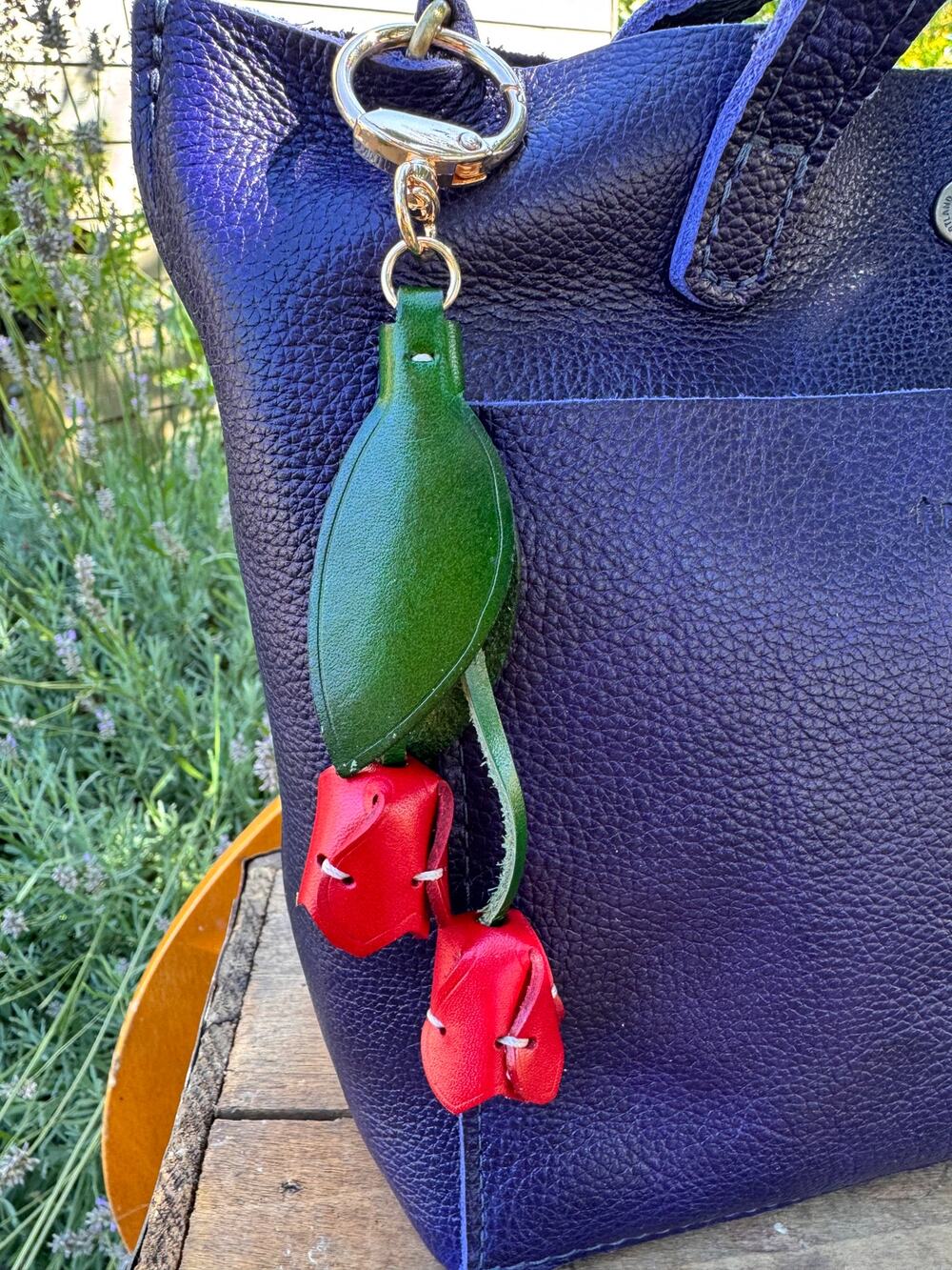 Genuine Leather Red Tulip Bag Charm Tulip Spring Red Flower Leather Charm